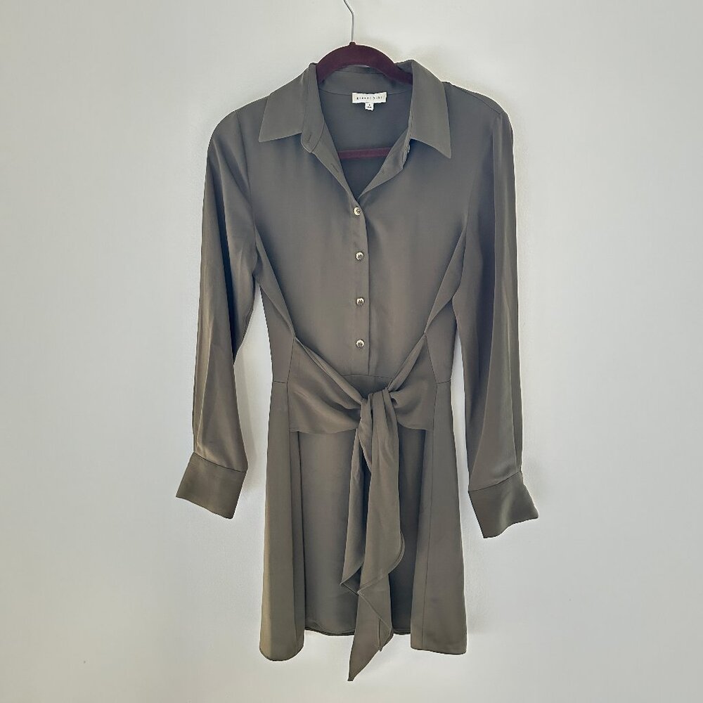 Gianni Bini Olive Green Button-Down Dress w/ Waist Tie – Long Sleeve